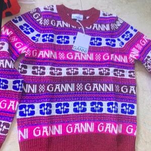 Ganni Red and Blue Logo Sweater
